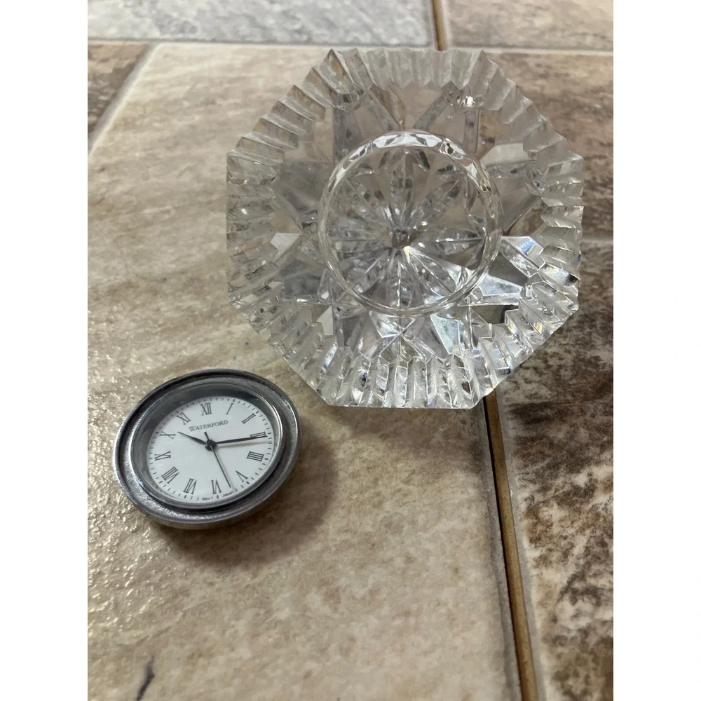 Waterford Crystal Diamond Desk Clock Roman Numeral Japan Movt Clear Paperweight